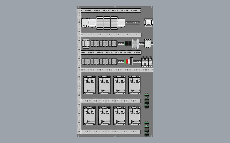 Vacuum control panel backplate layout: DIN rails, components and wire duct (viewport capture)